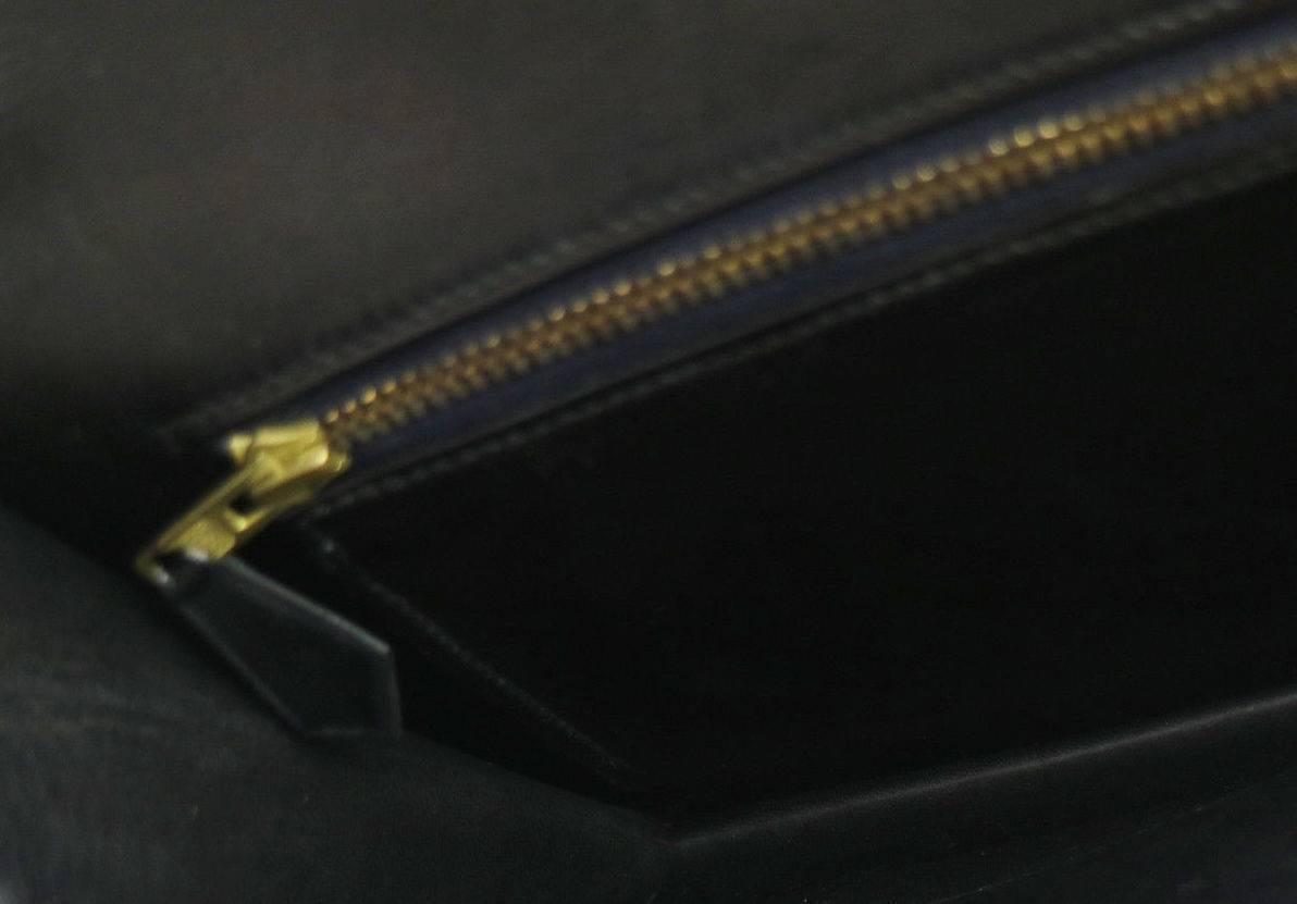 Hermes Black Leather Gold H Lock Charm Envelope Evening Clutch Flap Bag 1