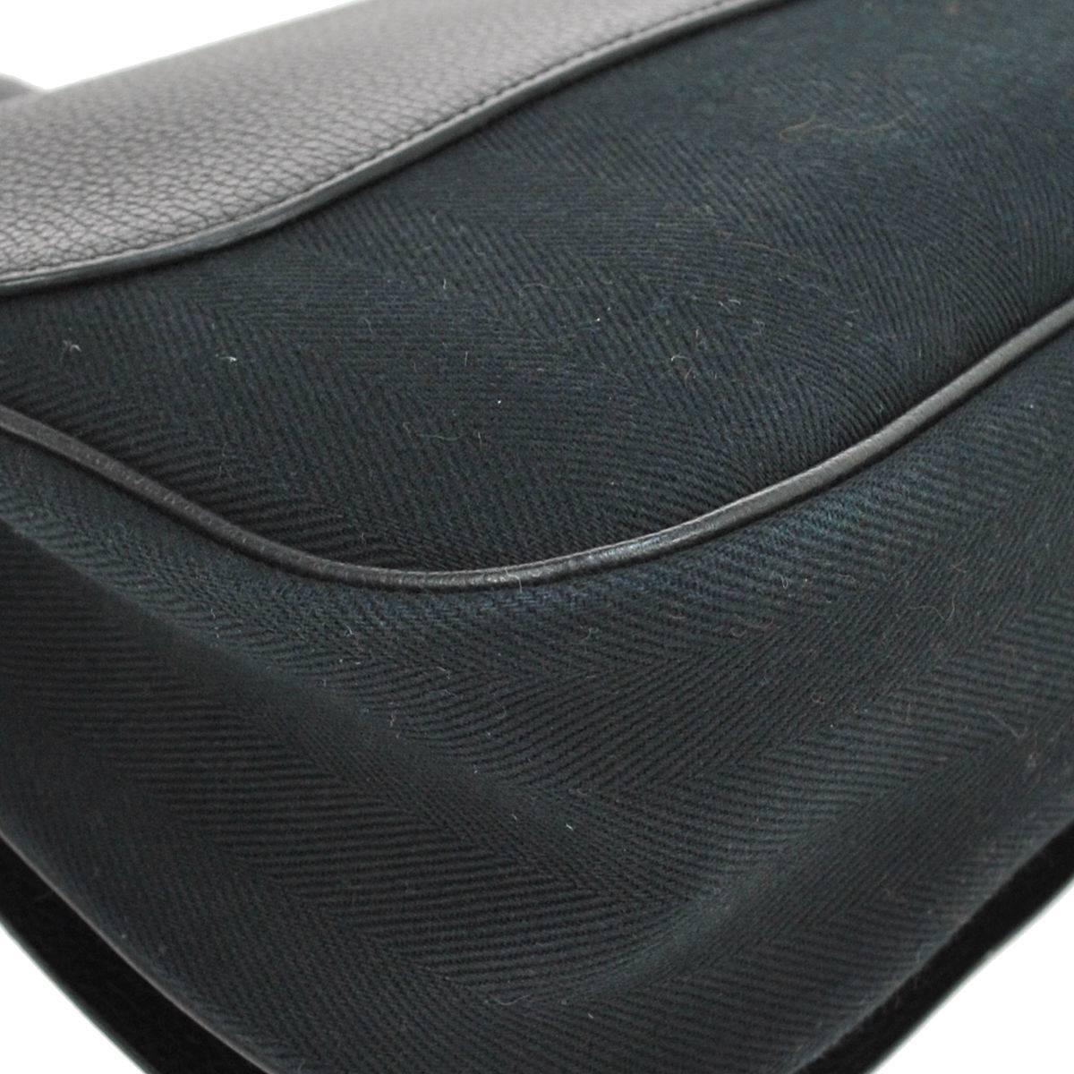 Hermes Black Leather Twill Top Handle Evening Shoulder Flap Bag in Box 1