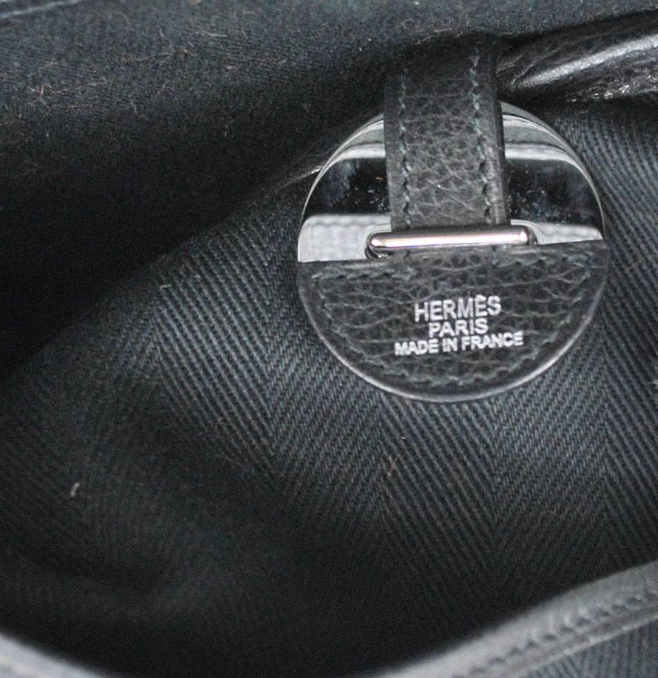 Hermes Black Leather Twill Top Handle Evening Shoulder Flap Bag in Box 3