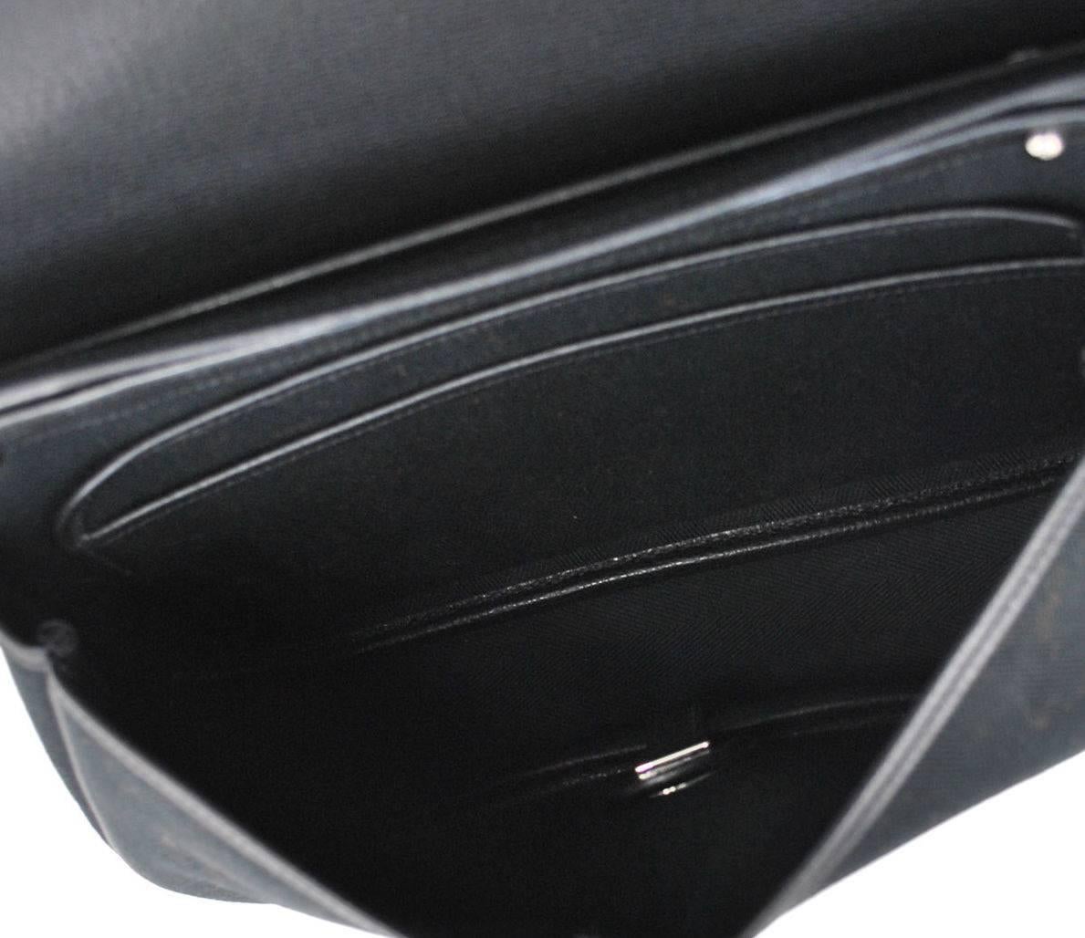 Hermes Black Leather Twill Top Handle Evening Shoulder Flap Bag in Box 2
