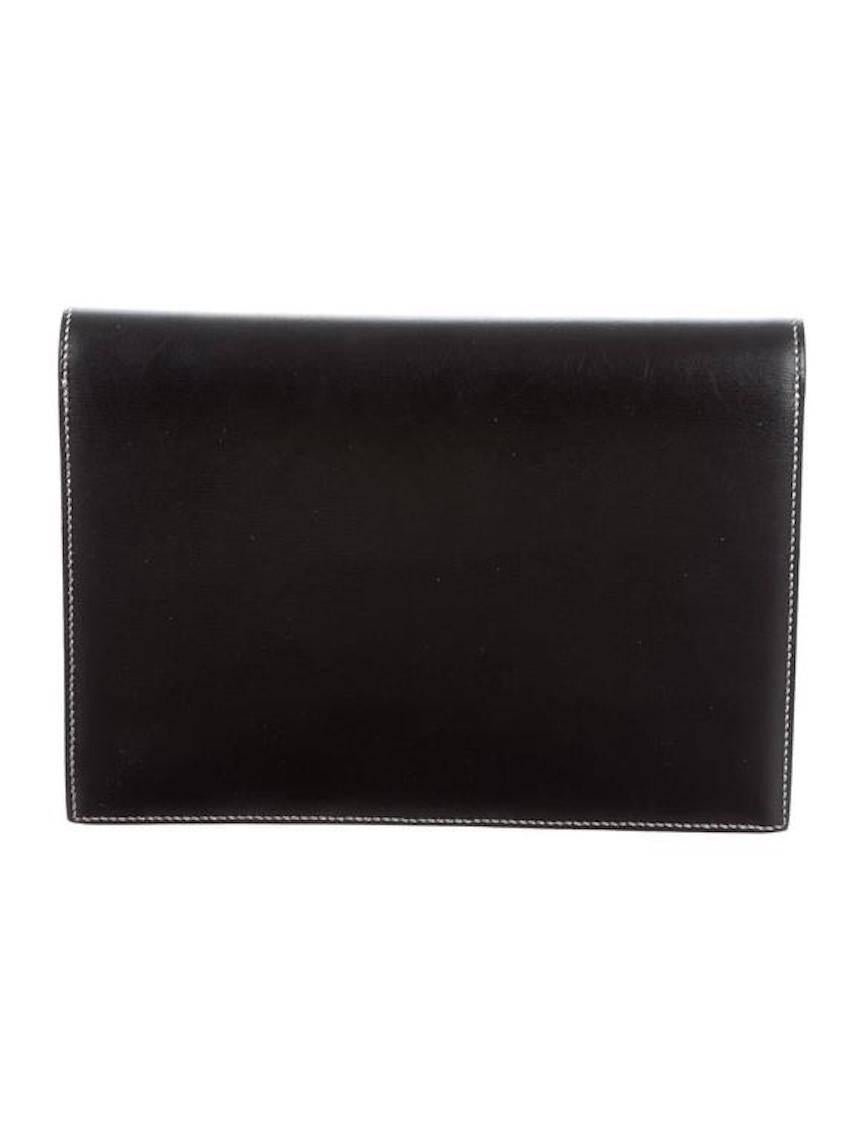 Women's Hermes Leather Silver Toggle Envelope Evening Flap Clutch Bag