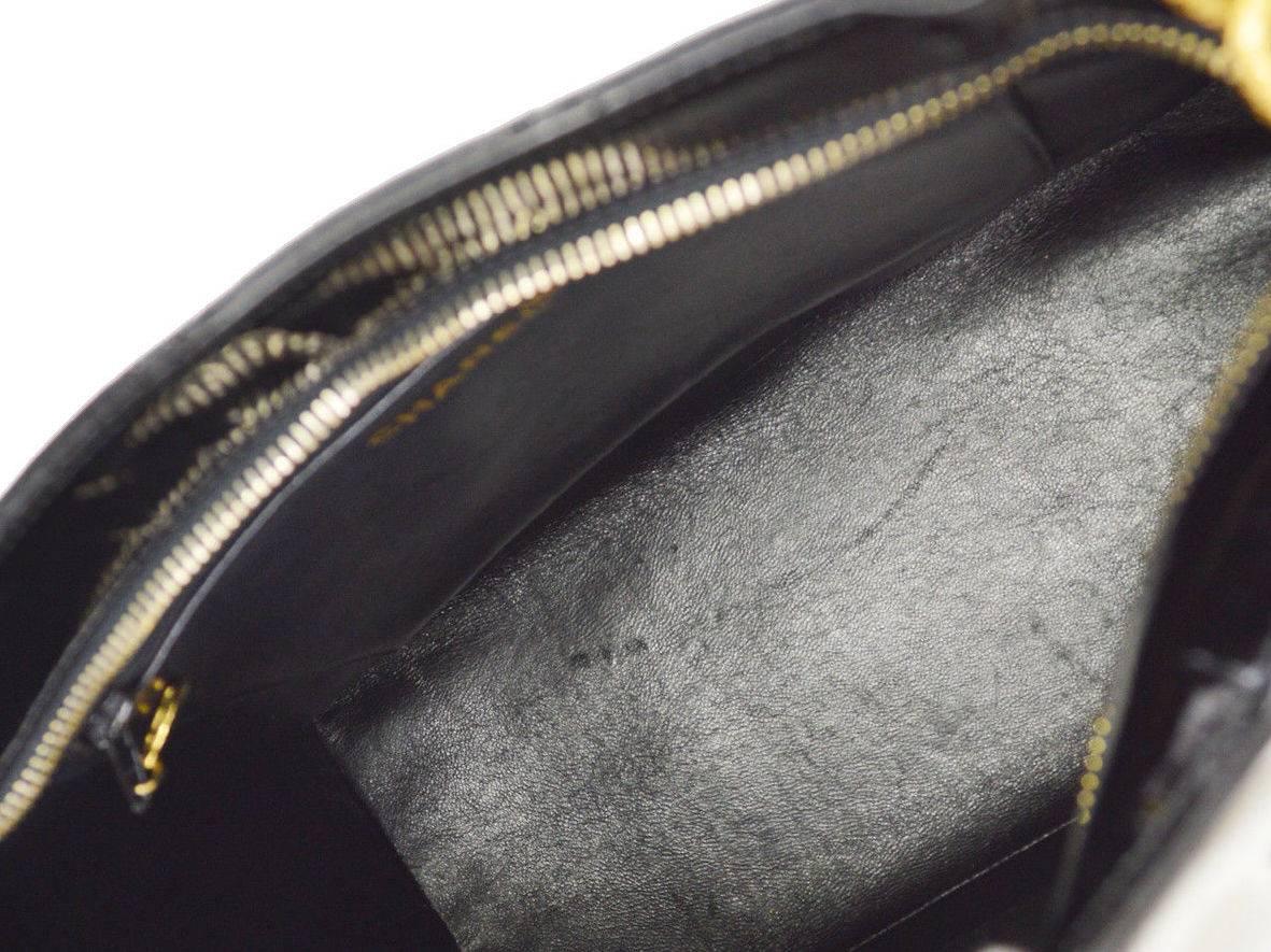 Chanel Black Patent Gold Charm Top Handle Travel Carryall Shoulder Tote Bag 4
