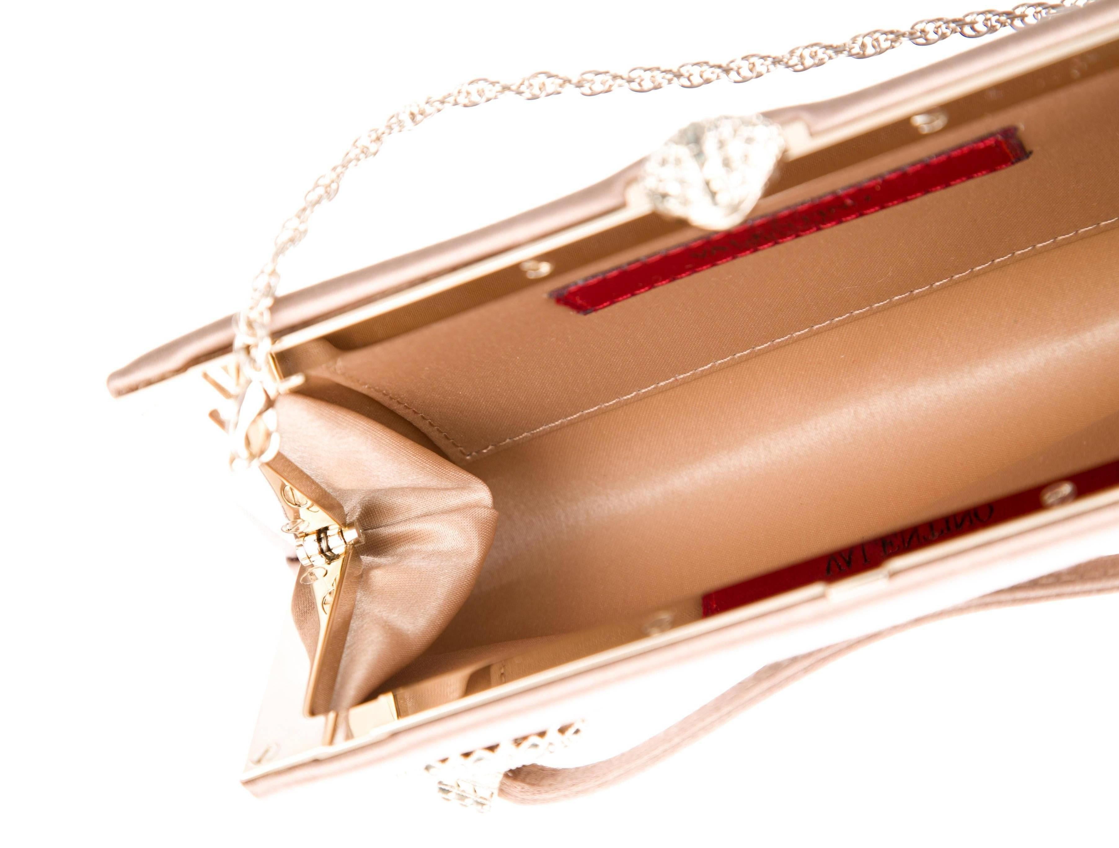 Valentino New Nude Satin Crystal 2 in 1  Evening Clutch Shoulder Bag In New Condition In Chicago, IL