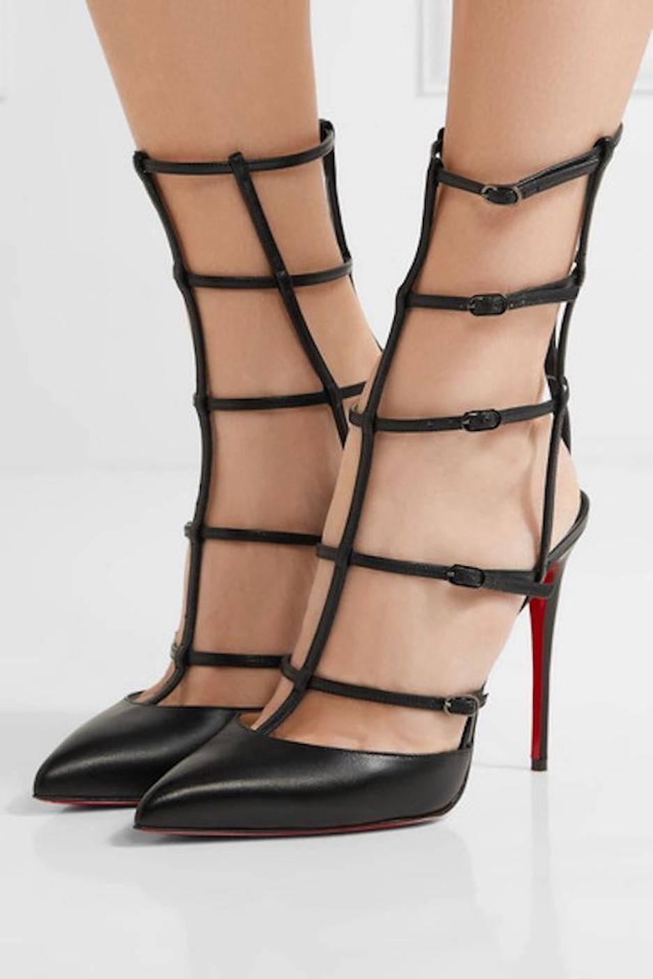 Christian Louboutin New Black Leather Cage Evening Sandals Heels Booties in Box In New Condition In Chicago, IL