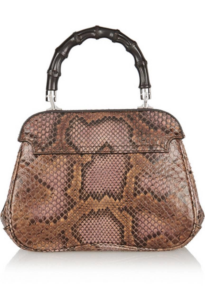 Women's Gucci Cognac Snakeskin Bamboo 2 in 1 Kelly Style Satchel Shoulder Bag