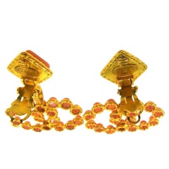 Chanel Textured Gold Coral Charm Evening Dangle Drop Statement Earrings in Box