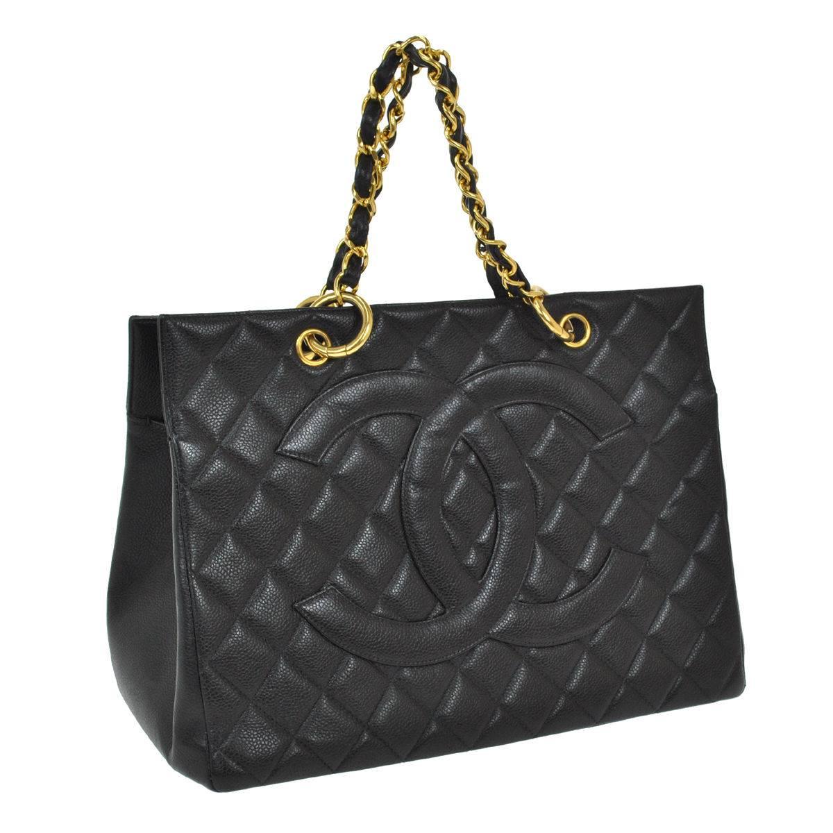 Chanel Black Caviar Leather Carryall Travel Top Handle Shoulder Tote Bag