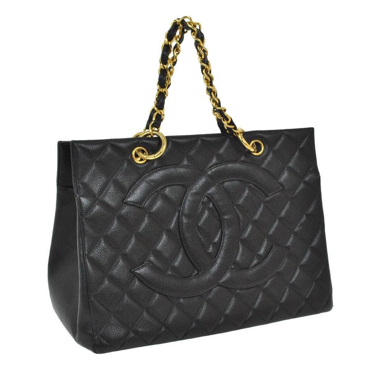 Chanel Black Caviar Leather Carryall Travel Top Handle Shoulder Tote ...