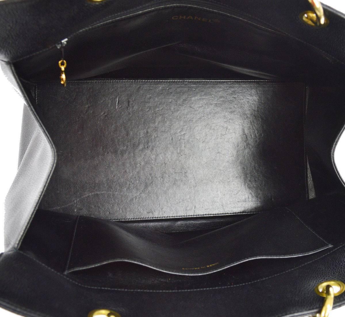 Chanel Black Caviar Leather Carryall Travel Top Handle Shoulder Tote Bag 2