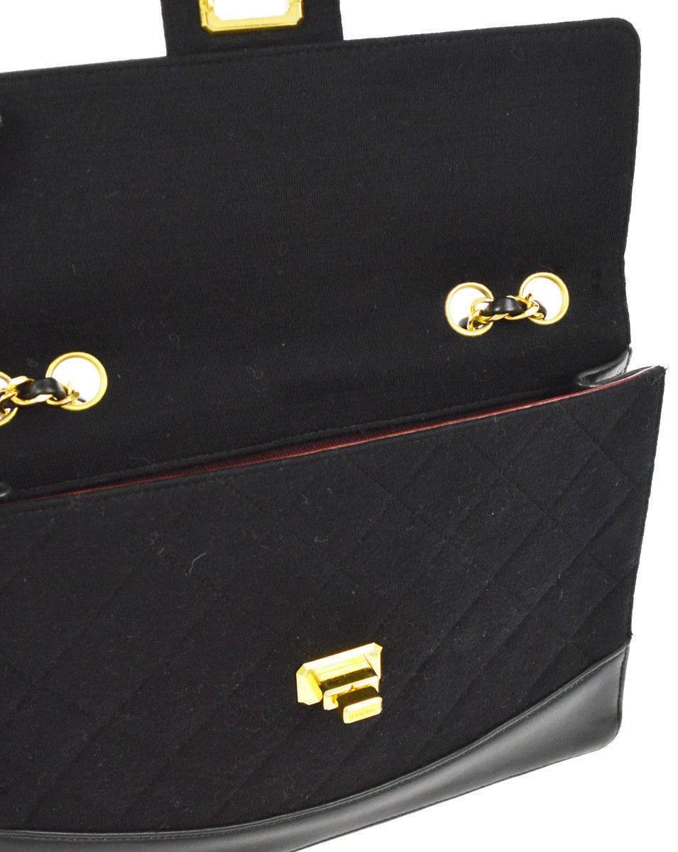Chanel Black Leather Fabric Gold Evening Single Double Strap Shoulder Flap Bag 3