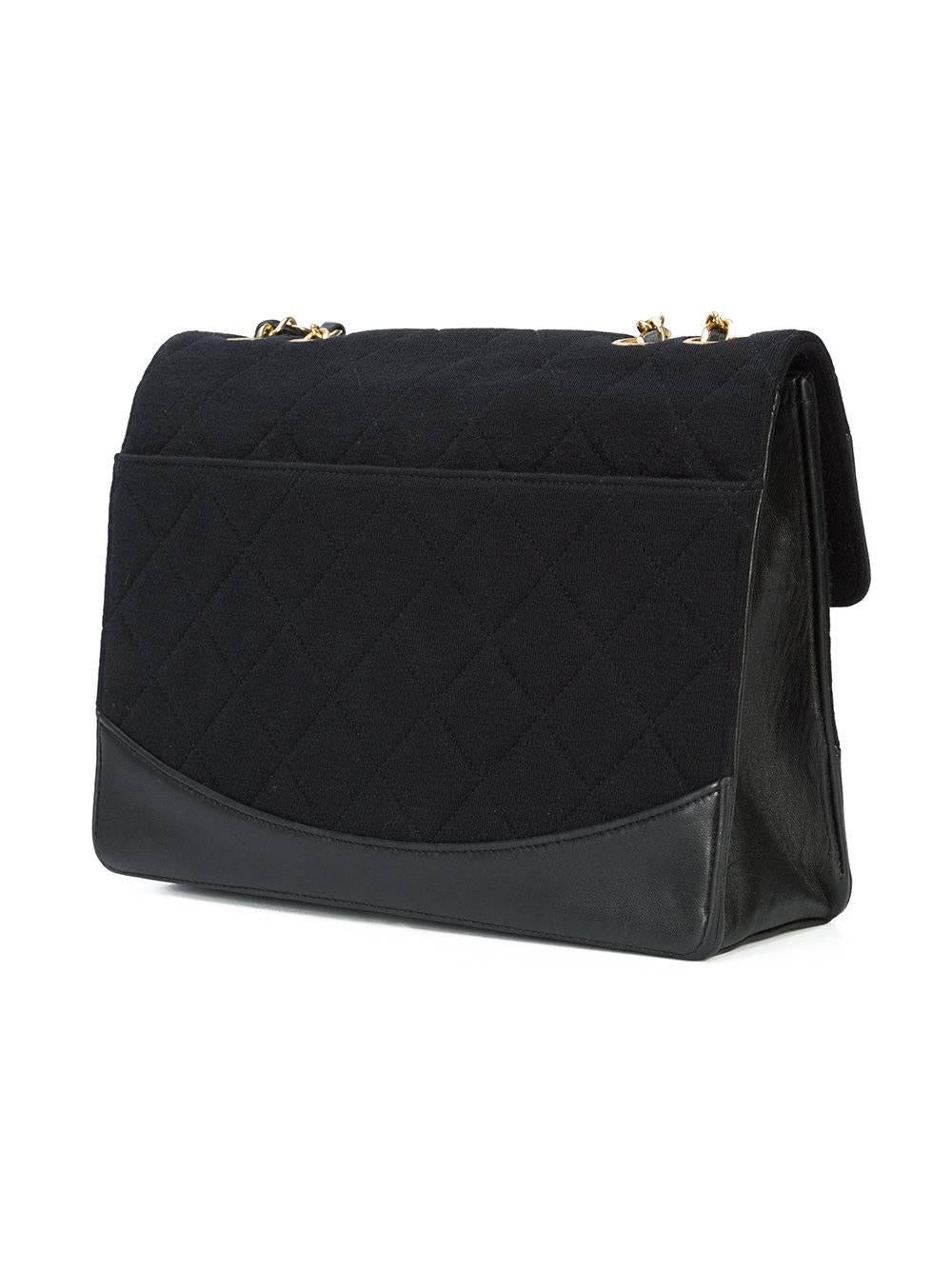 Women's Chanel Black Leather Fabric Gold Evening Single Double Strap Shoulder Flap Bag