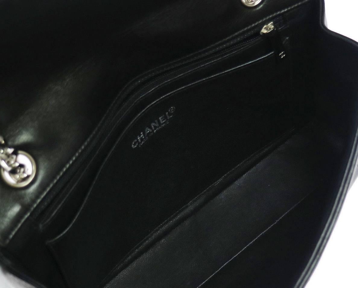 Chanel Black Leather Silver Turnlock Evening Single Double Shoulder Flap Bag  4