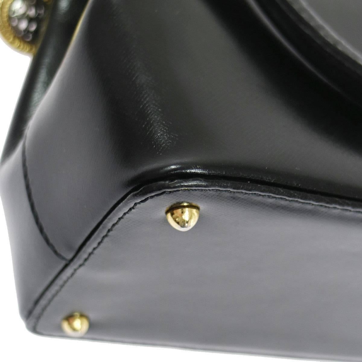 Women's Gianni Versace Black Leather Gold Charm Top Handle Satchel Shoulder Bag