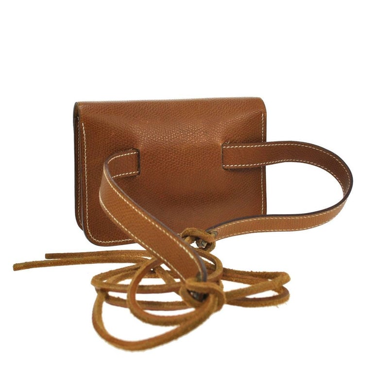 Hermes Cognac Brown Leather Gold Travel Carryall Bum Fanny Pack Waist Belt Bag at 1stdibs
