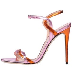 Gucci NEU Pink Orange Metallic Leder Riemchen Abendsandalen Heels in Box