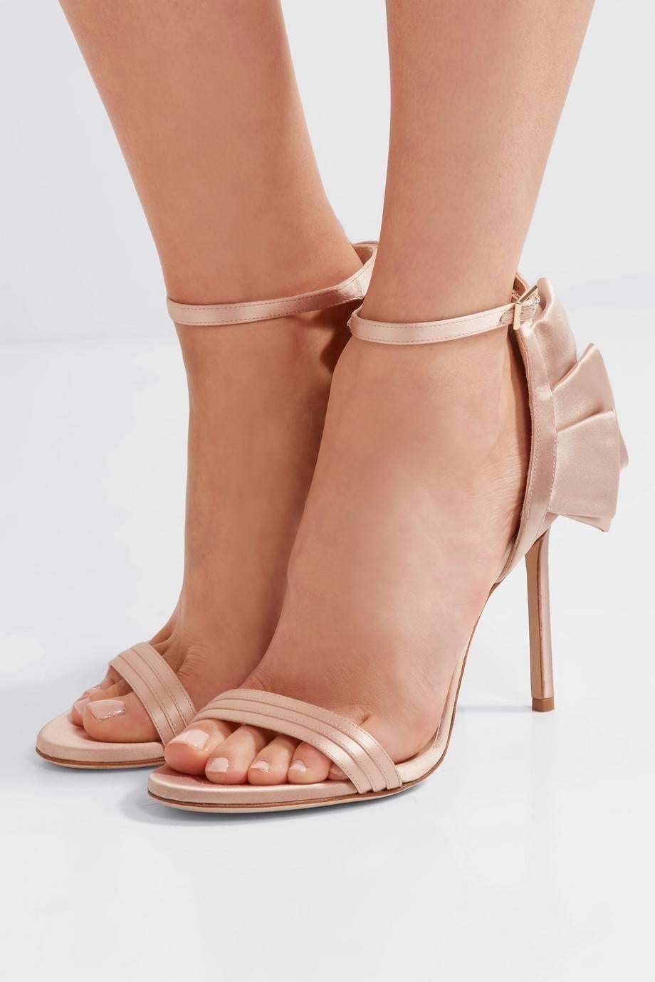 Jimmy Choo New Satin Champagne Evening Sandals Heels in Box 

Size IT 36
Satin
Ankle tie closure
Made in Italy
Heel height 4" (100mm)
Includes original Jimmy Choo ox