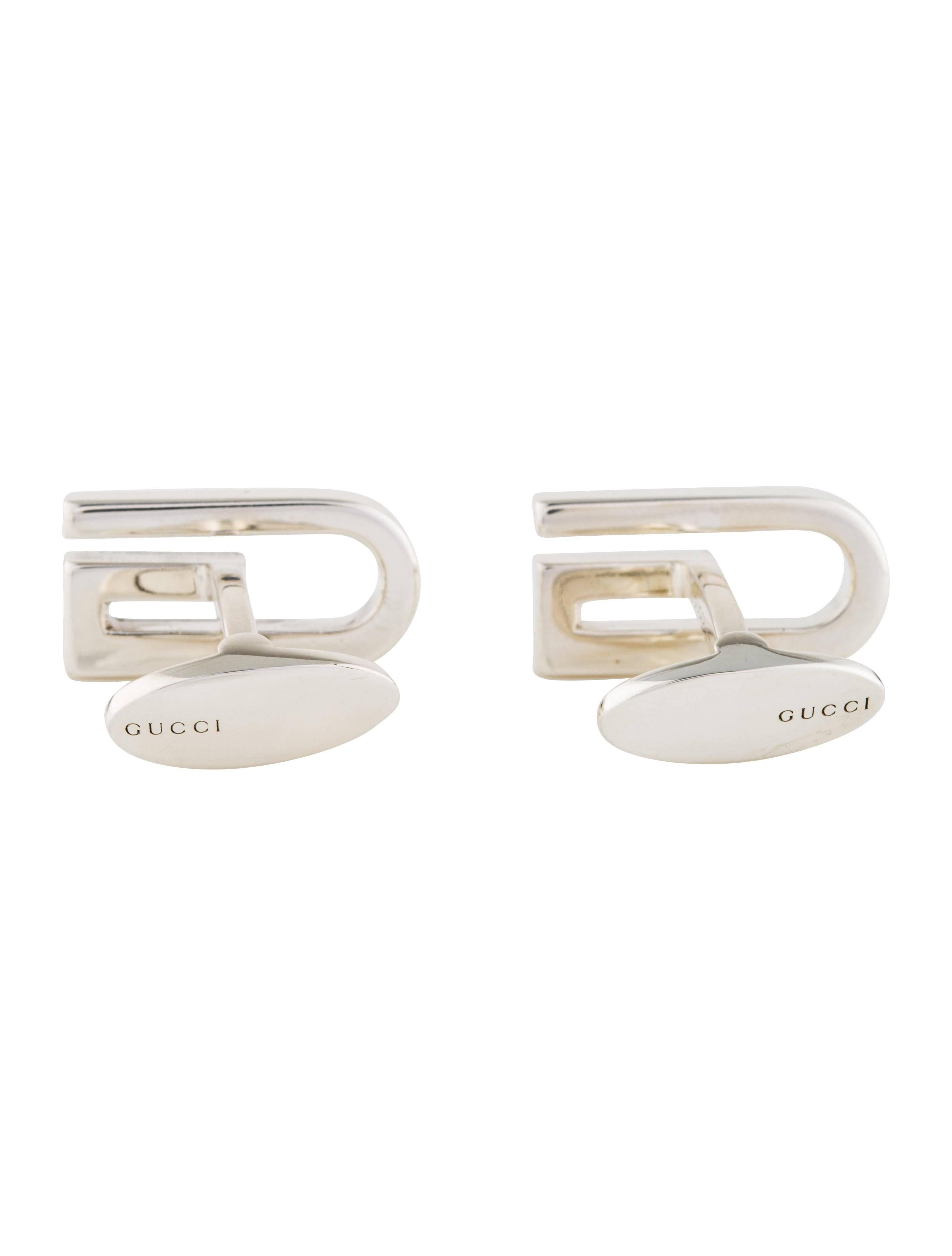Gucci New Sterling Silver Logo Men's Evening Suit Accessory Cuff Links in Box In New Condition In Chicago, IL