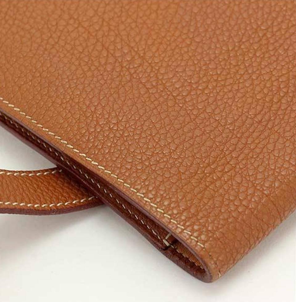 Brown Hermes Cognac Leather Men's Women's Travel Carryall Fanny Pack Waist Belt Bag