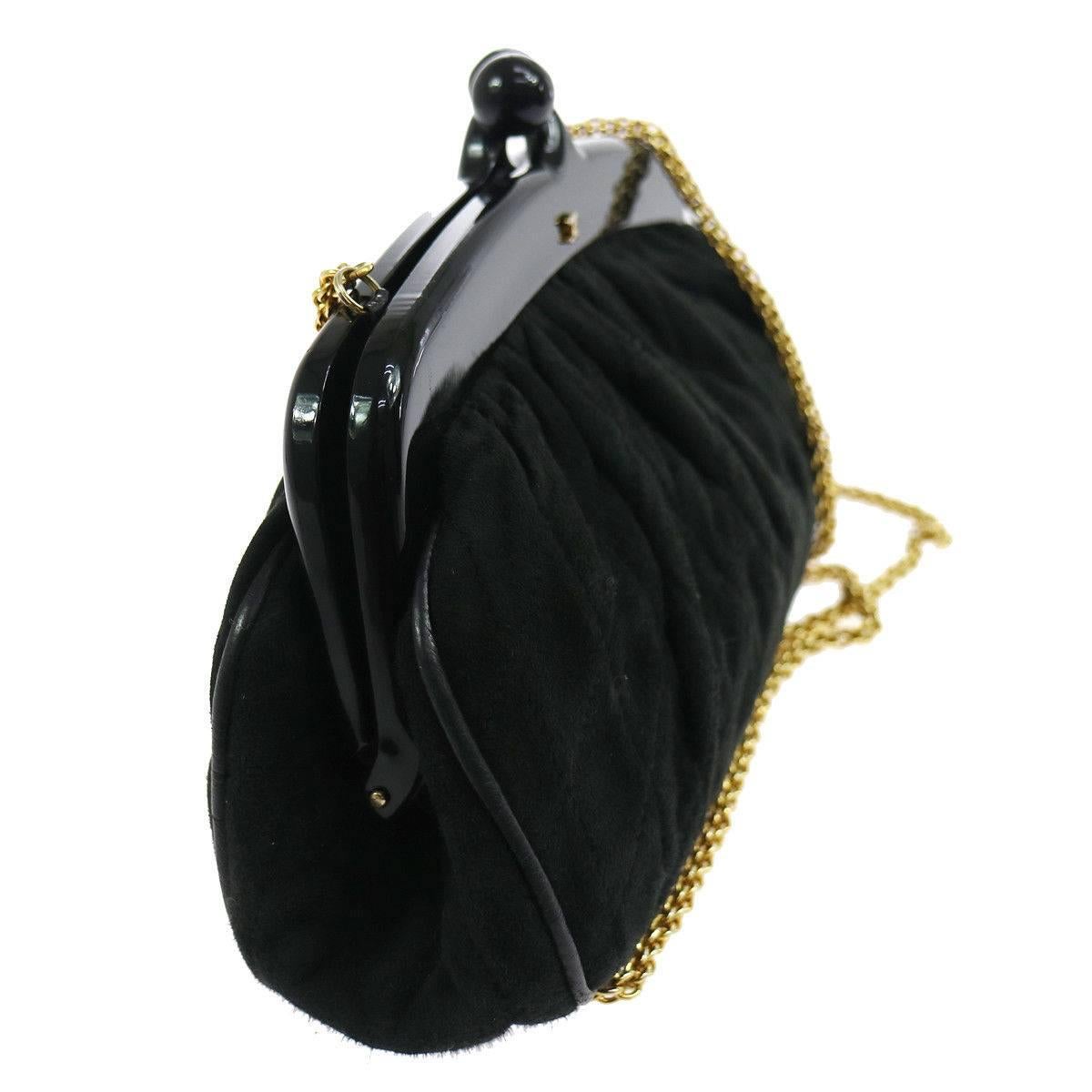 Women's Chanel Black Suede KissLock Party 2 in 1 Clutch Evening Shoulder Bag in Box