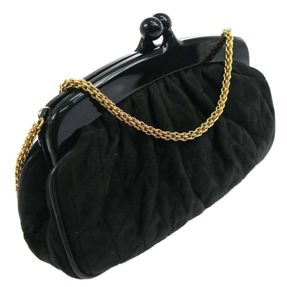 Chanel Black Suede KissLock Party 2 in 1 Clutch Evening Shoulder Bag in Box 1