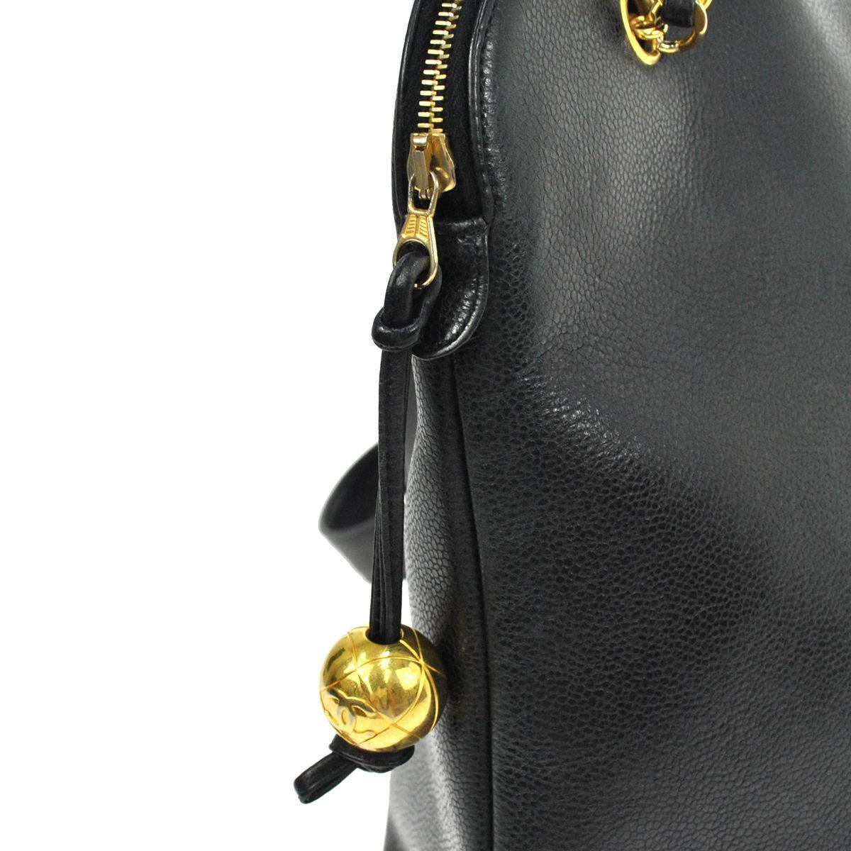 Women's Chanel Black Caviar Leather Carryall Shopper Weekender Travel Shoulder Bag