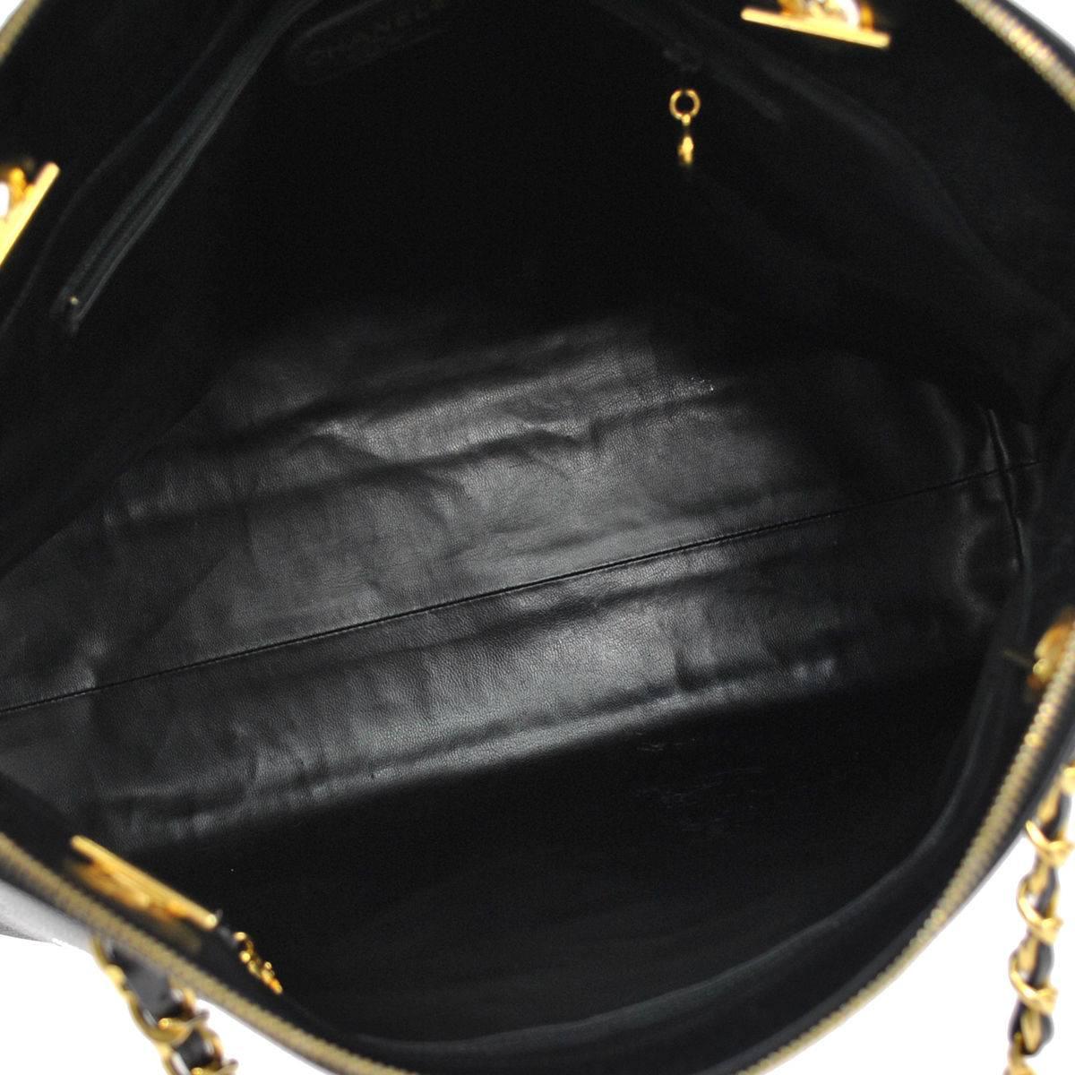 Chanel Black Caviar Leather Carryall Shopper Weekender Travel Shoulder Bag 4