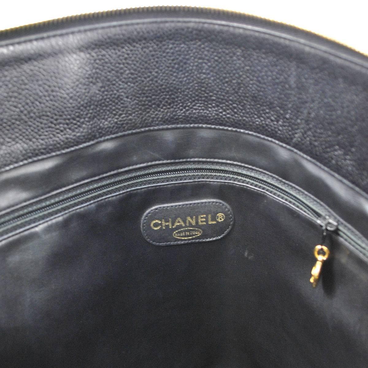 Chanel Black Caviar Leather Carryall Shopper Weekender Travel Shoulder Bag 5