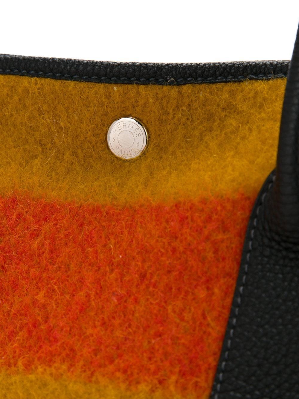 Hermes Multi Color Stripe Wool Leather Men's Carryall Travel Top Handle Tote Bag 2