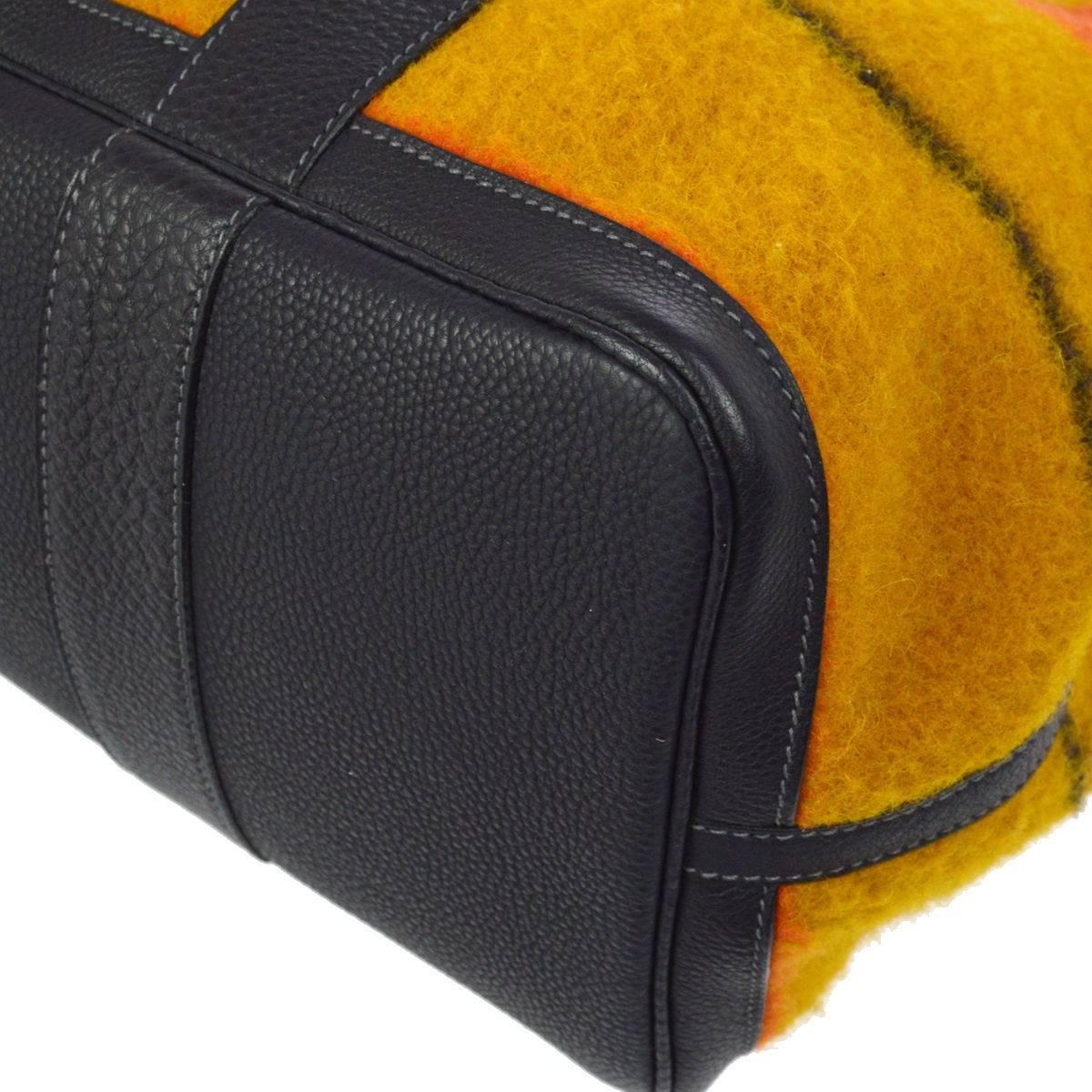 Hermes Multi Color Stripe Wool Leather Men's Carryall Travel Top Handle Tote Bag 4