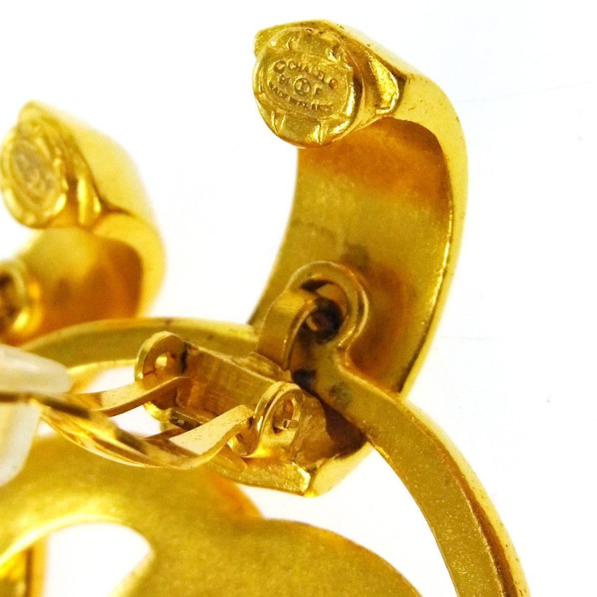 Women's Chanel CC Gold Charm Circle Hoop Doorknocker Large Dangle Earrings in Box