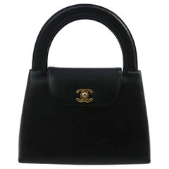 Chanel Black Leather Small Mini Party Kelly Evening Top Handle Satchel Bag