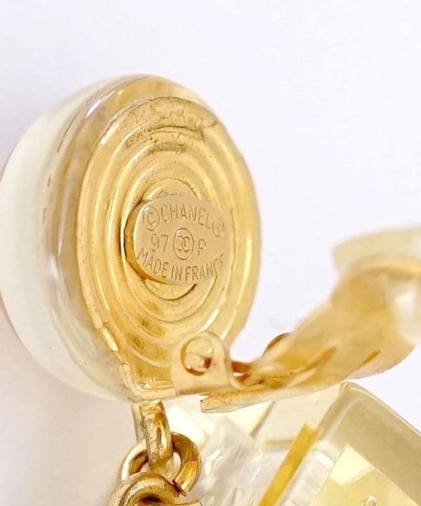 Chanel RARE No. 5 Gold CC Clear Lucite Cube Dangle Drop Earrings in Box 1