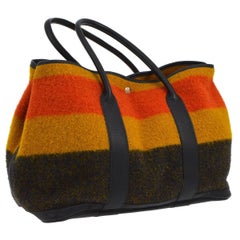 Hermes Multi Color Stripe Wool Leather Men's Carryall Travel Top Handle Tote Bag
