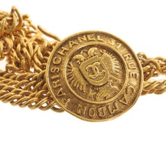 Chanel Gold Medallion Charm Double Chain Evening Link Pendant Choker Necklace