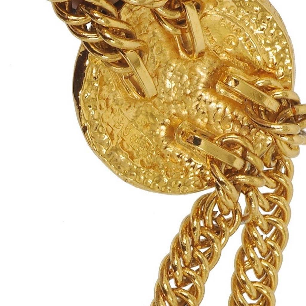 Women's Chanel Gold Medallion Charm Double Chain Evening Link Pendant Choker Necklace