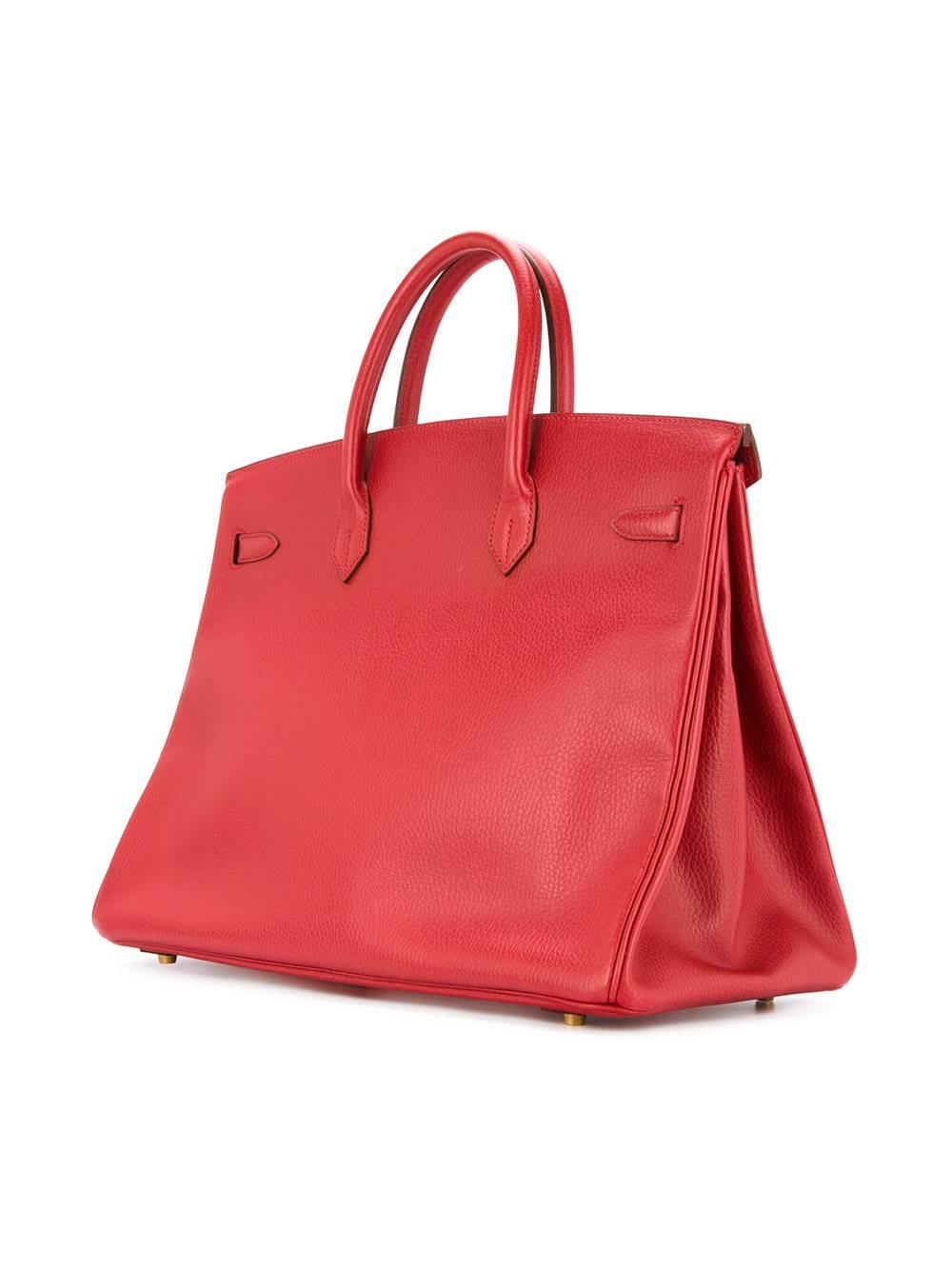 Women's Hermes Birkin 40 Red Leather Gold Travel Carryall Top Handle Satchel Tote