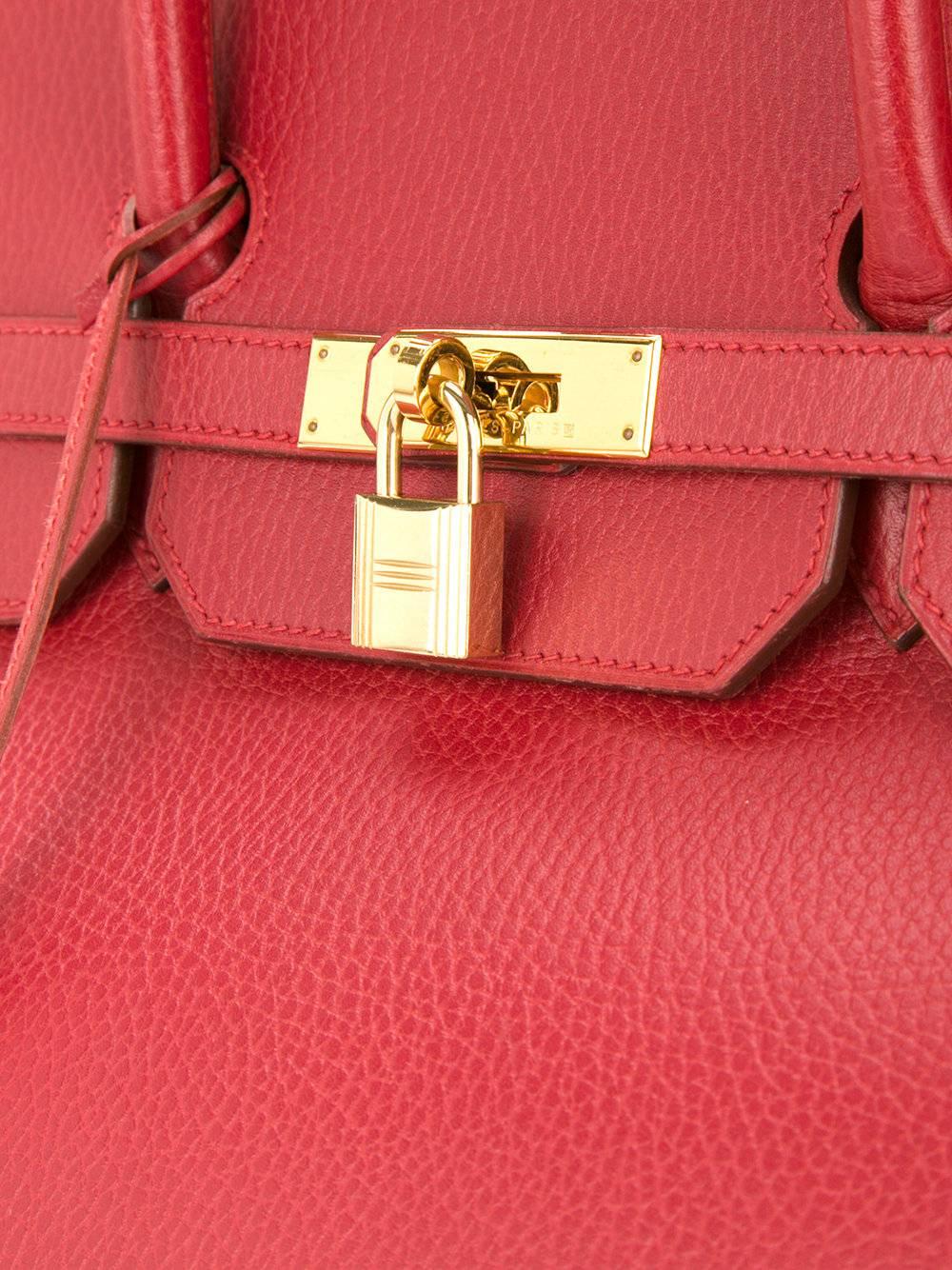 Hermes Birkin 40 Red Leather Gold Travel Carryall Top Handle Satchel Tote In Excellent Condition In Chicago, IL