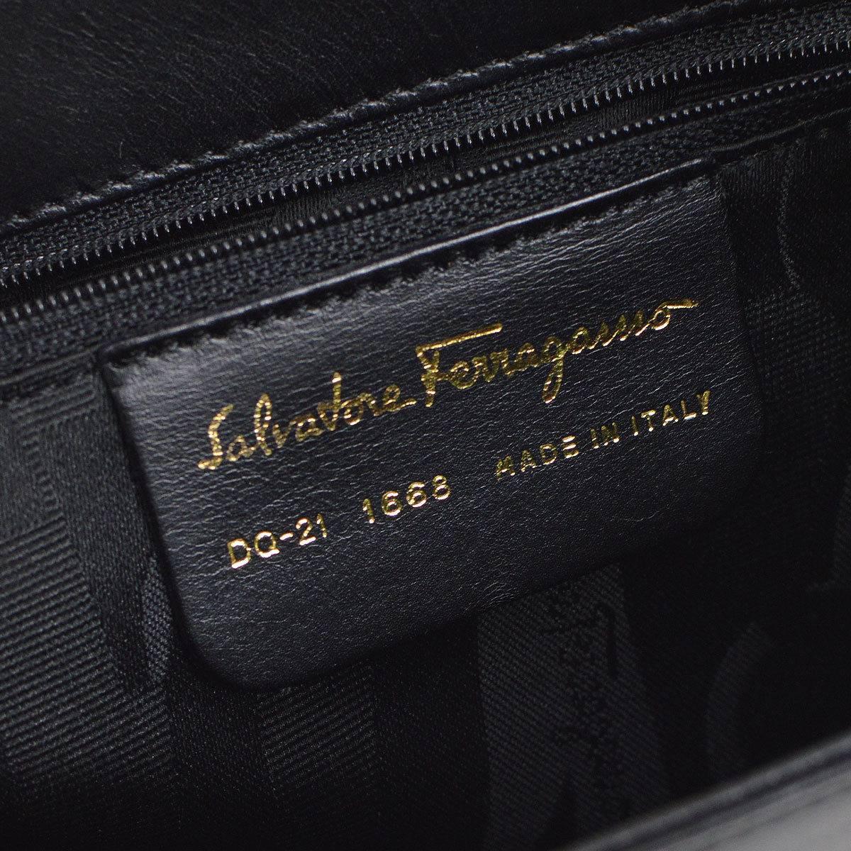 Women's Salvatore Ferragamo Black Leather Gold Stud Kelly Style Top Handle Shoulder Bag