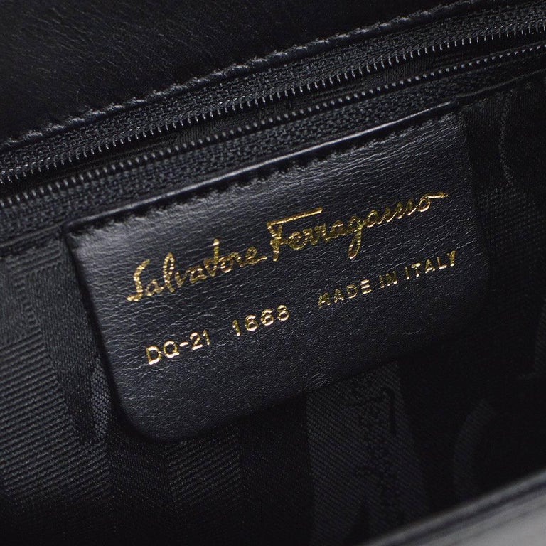 Salvatore Ferragamo Black Leather Gold Stud Kelly Style Top Handle ...