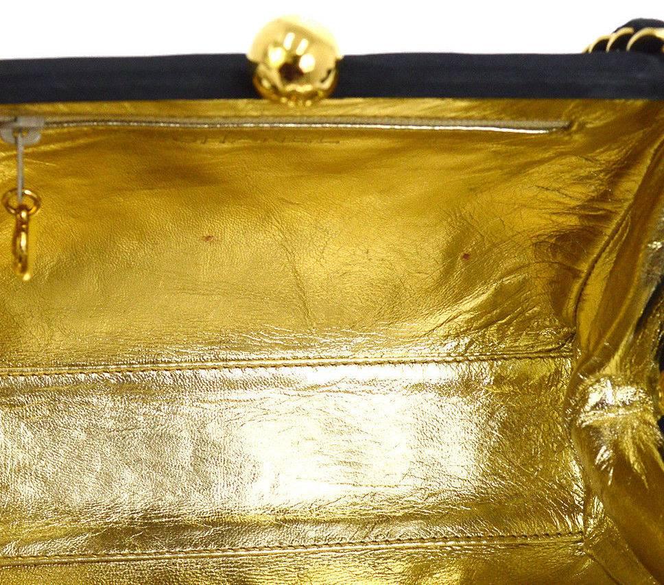 Chanel Black Satin Kisslock 2 in 1 Clutch Party Evening Shoulder Flap Bag 1