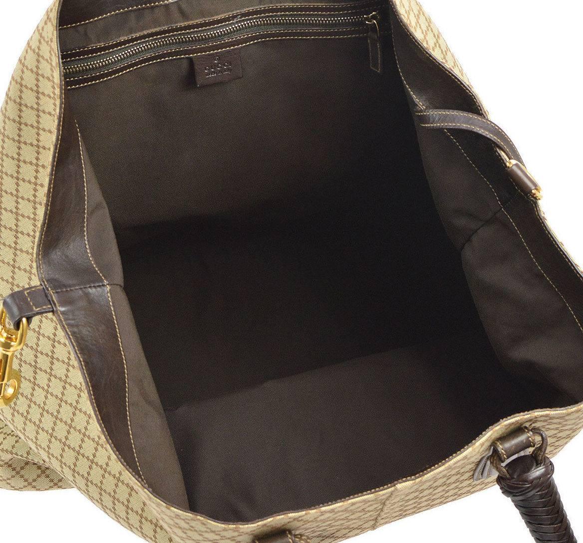 Women's Gucci Monogram Canvas Leather Trim Carryall Travel Large Hobo Shoulder Bag
