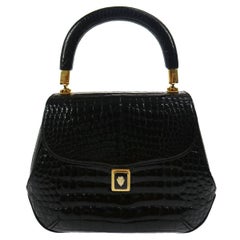 Vintage Gucci Black Crocodile Kelly Top Handle Satchel Flap Bag