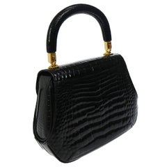 Gucci Black Crocodile Kelly Top Handle Satchel Flap Bag