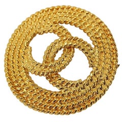 Chanel Vintage Gold Textured CC Logo Charm Button Pin Brooch