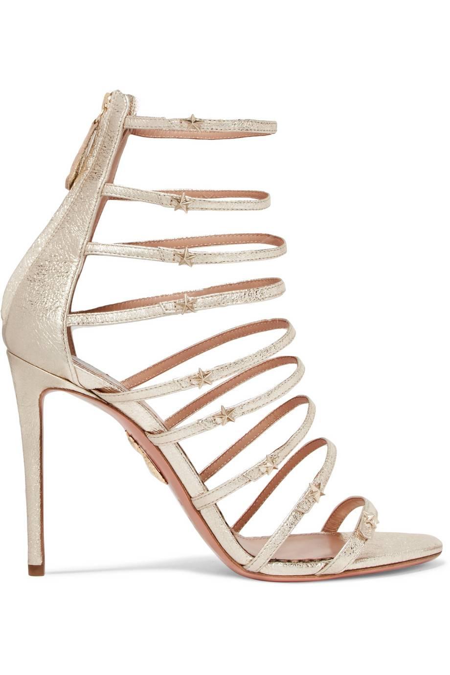 Aquazzura Gold Leather Gladiator Cage Evening Sandals Heels  In New Condition In Chicago, IL