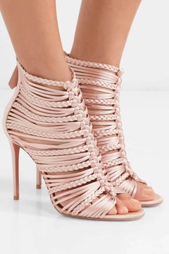 Aquazzura Rose Gold Leather Gladiator Evening Sandals Heels