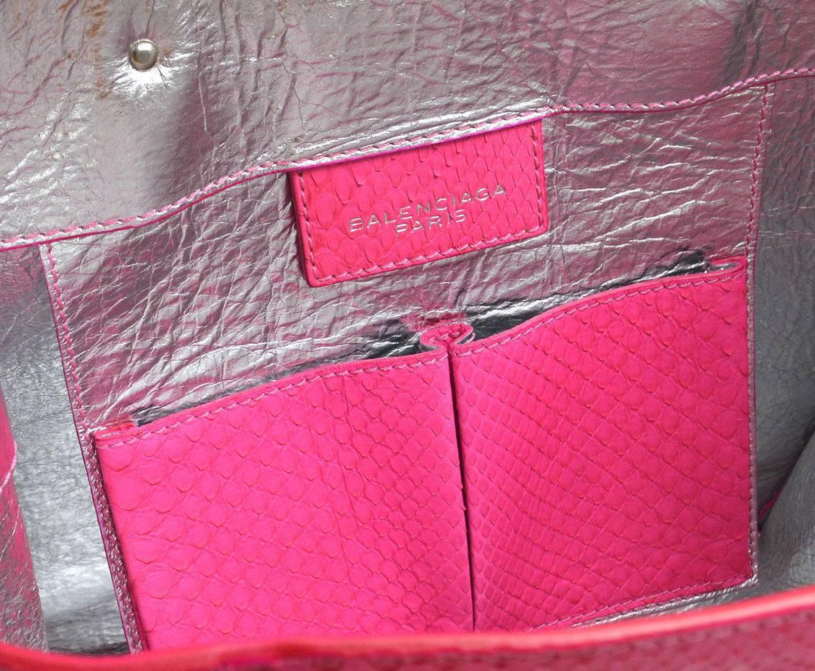 Women's Balenciaga Electric Pink Snakeskin Carryall Travel Top Handle Tote Bag