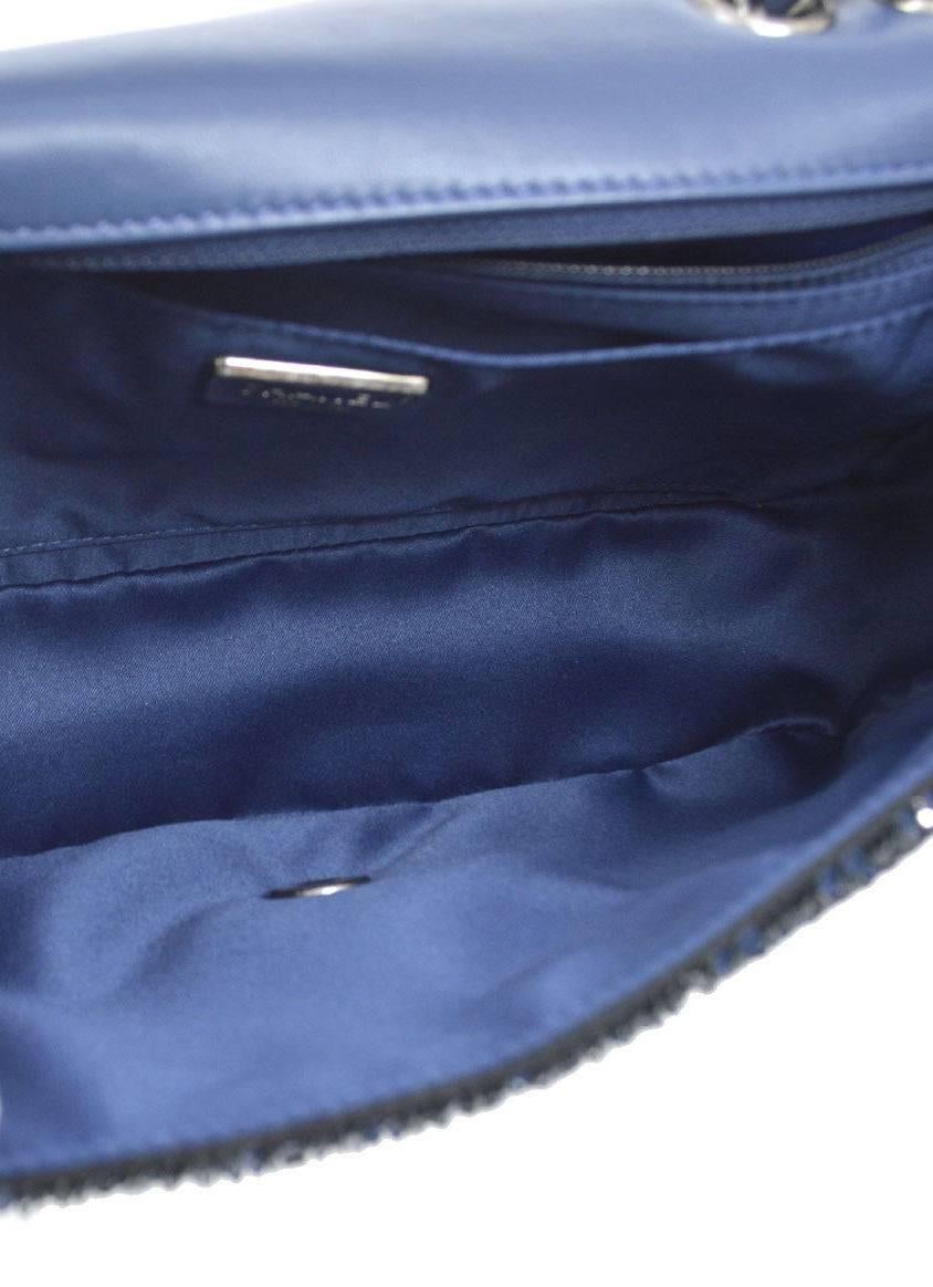 Chanel Limited Edition Blue Sequin Leather Single Double Shoulder Flap Bag 2