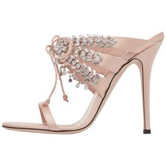 Giuseppe Zanotti Blush Nude Crystal Slide in Mules Sandals Heels 