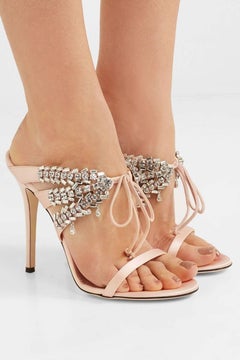 Giuseppe Zanotti Blush Nude Crystal Slide in Mules Sandals Heels